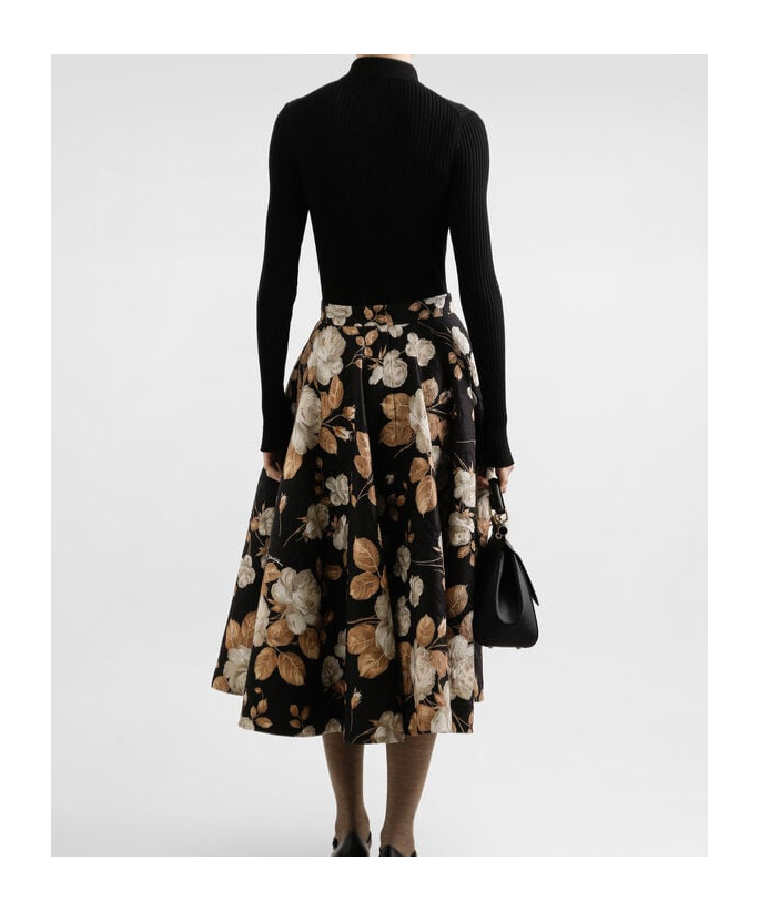 Dolce & Gabbana Brocade Midi Skirt With Structured Waistband In Brown