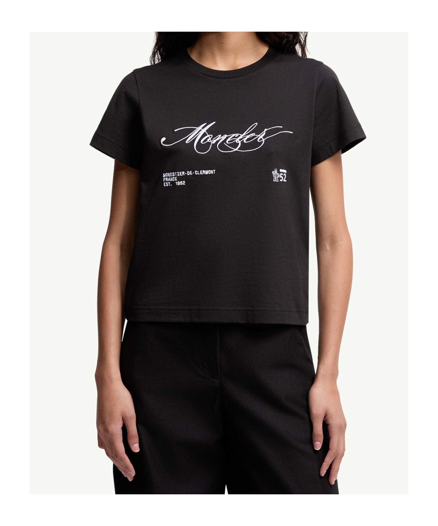 Moncler Women Cotton T-shirt With Embroidered Cursive Logo In Black