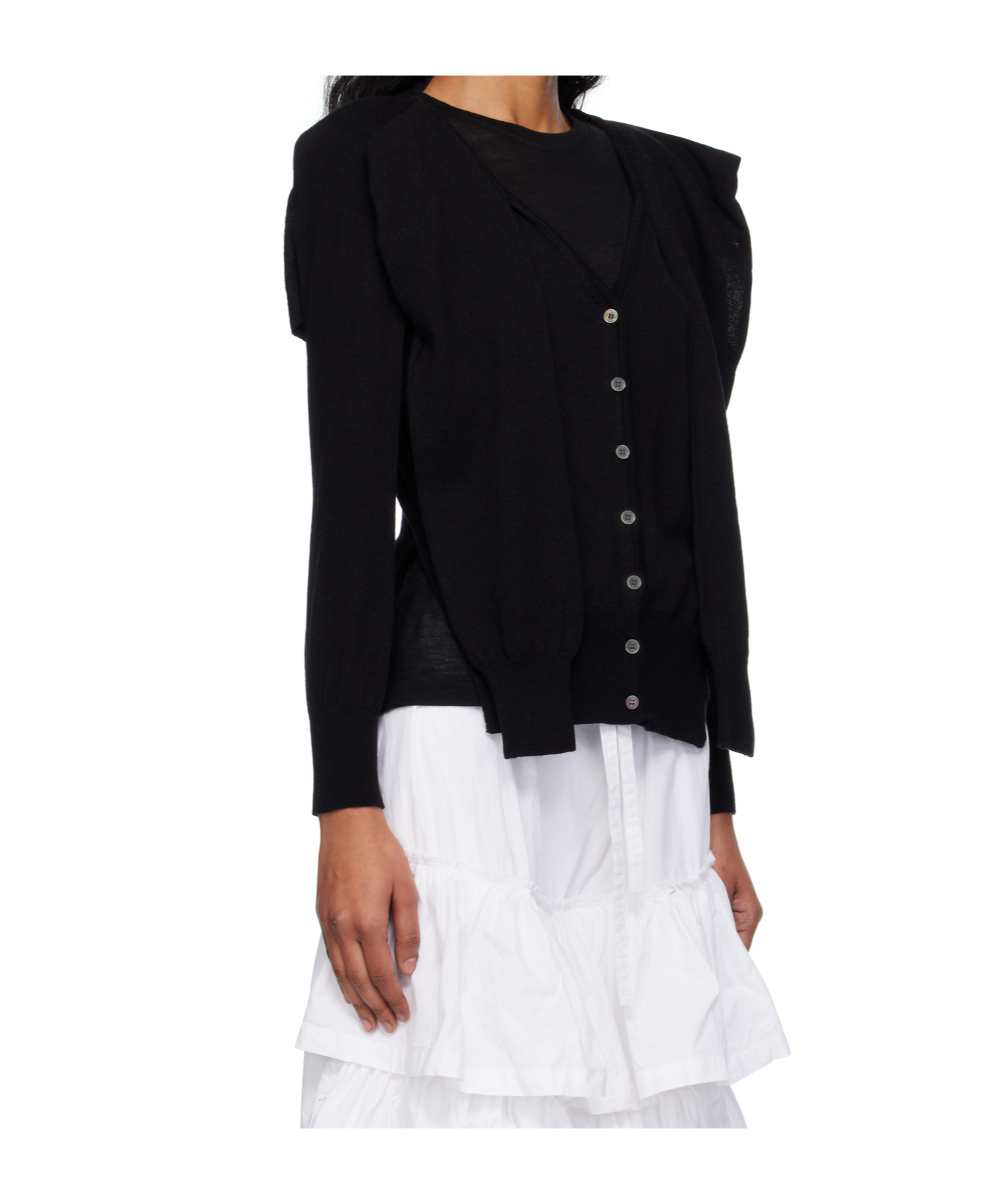 Open Yy Sleeve Layered Cardigan In Black