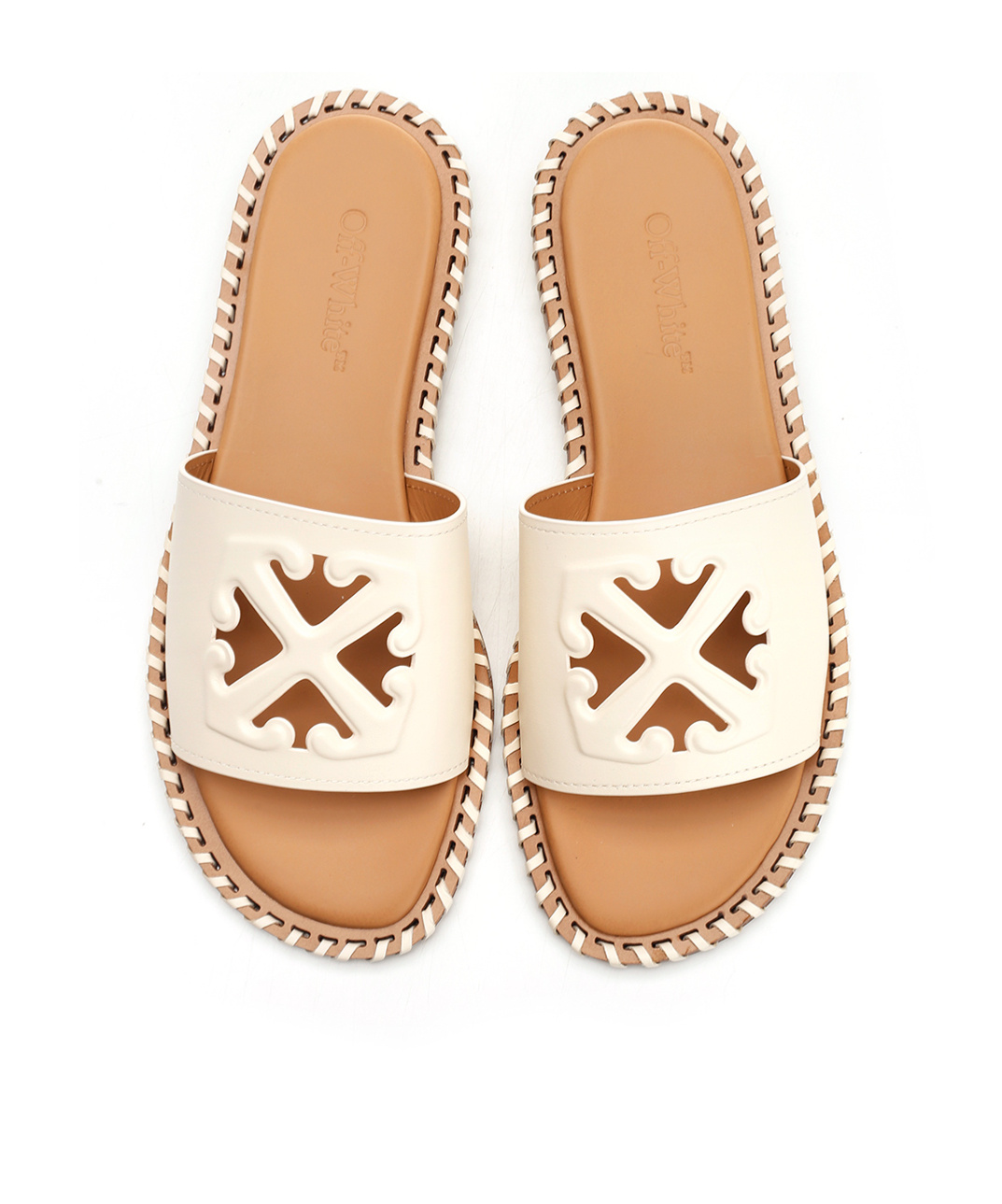 Off-white Leather Twist Slides With Cut-out Logo In Nude