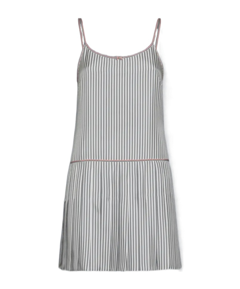 Thom Browne Striped Pleated Minidress In Gray