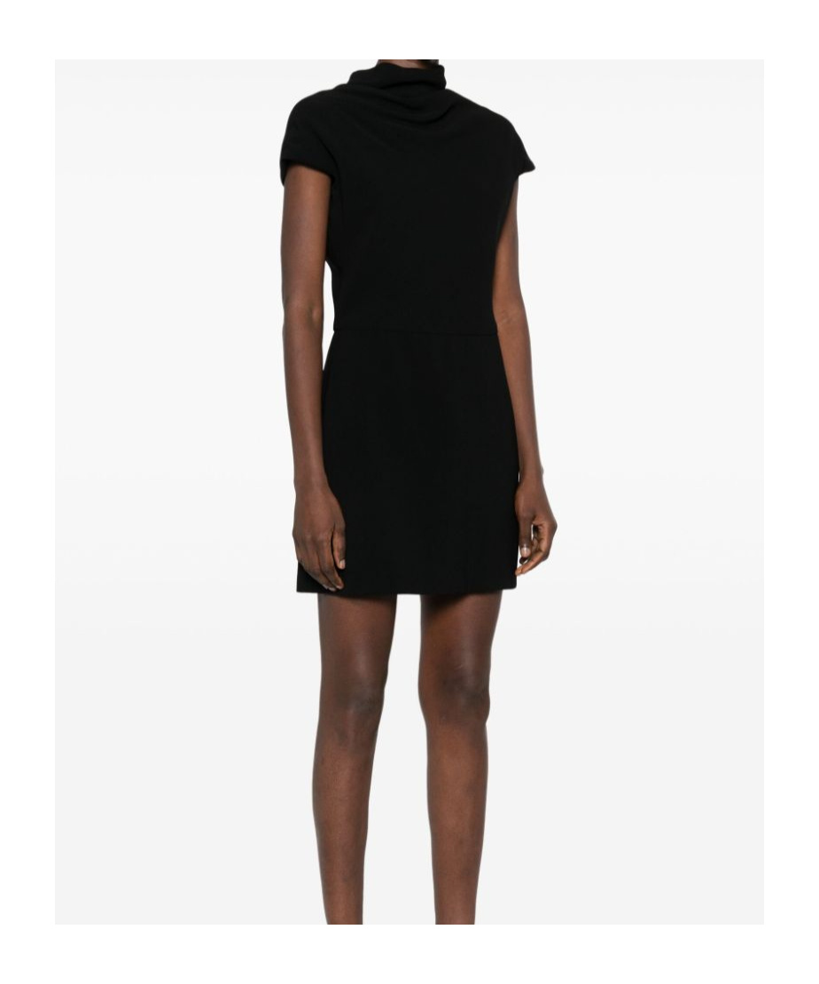 Versace Draped Knee Length Dress With Cap Sleeves In Black