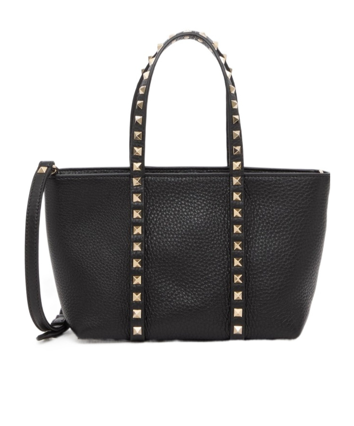 Valentino Garavani Rockstud Mini Tote In Hammered Leather In Black