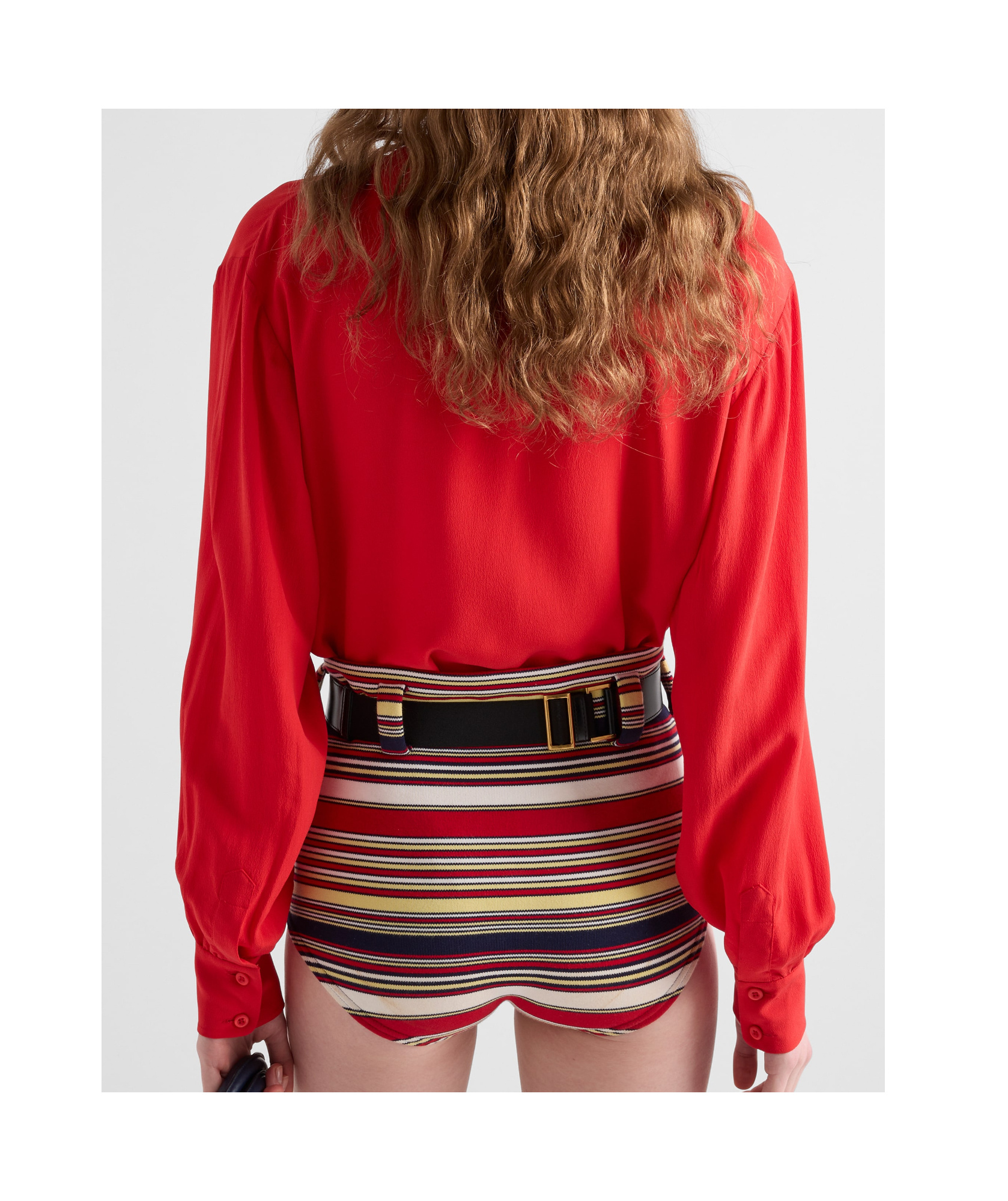 Prada Marocaine Offset Button Silk Top With Scarf In Red