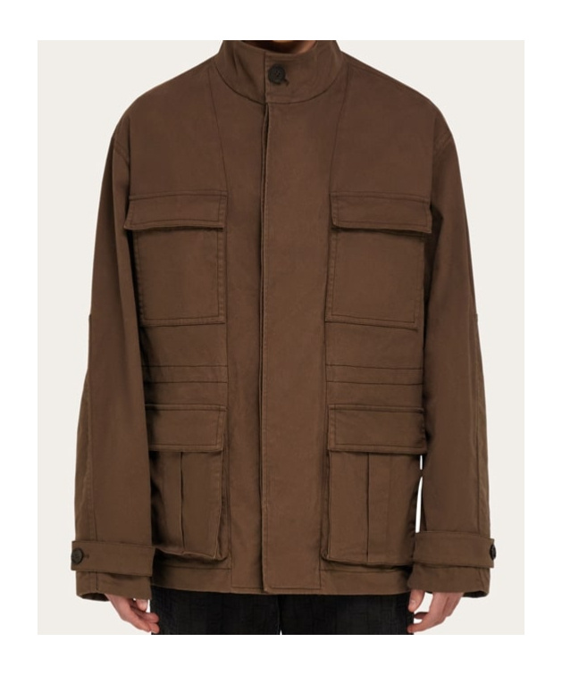 Ferragamo High Neck Concealed Fastened Jacket In Brown