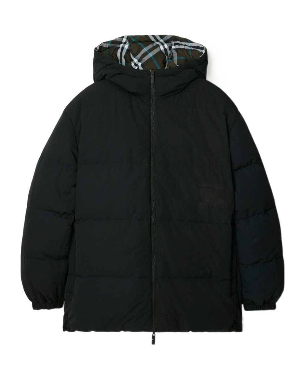 Burberry Multicolorreversible Down Jacket With All-over Check Motiv In Tech Fabric Man In Black