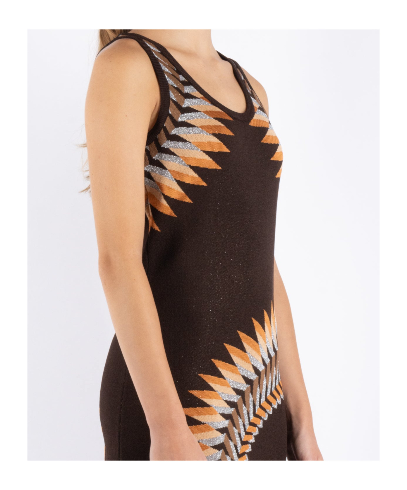 Rabanne Brown Lurex Jacquard Dress In Black