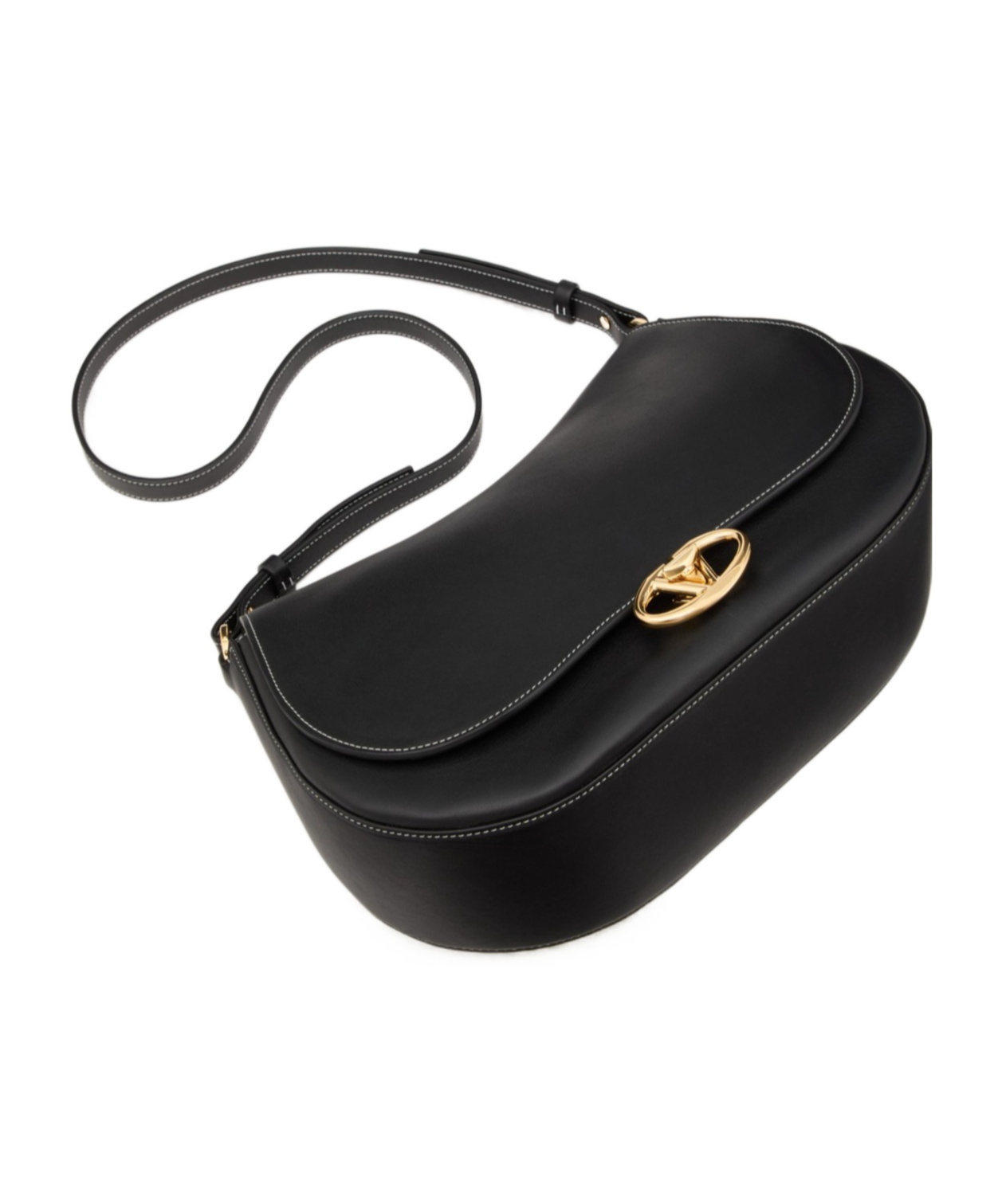 Valentino Medium Ohval Leather Shoulder Bag In Black