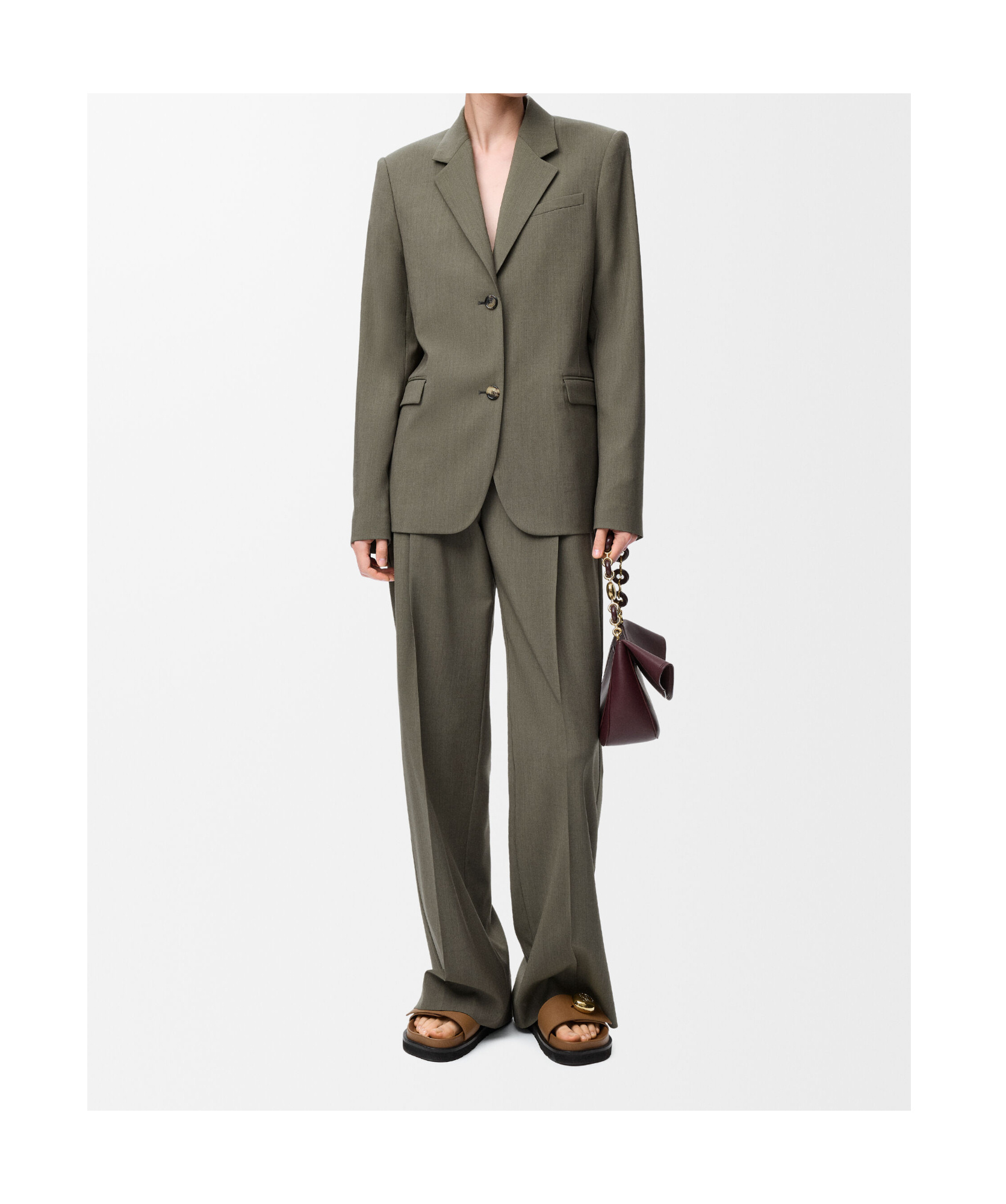 Loewe Womens Khaki Green Split-back Single-breasted Wool Blazer In Green