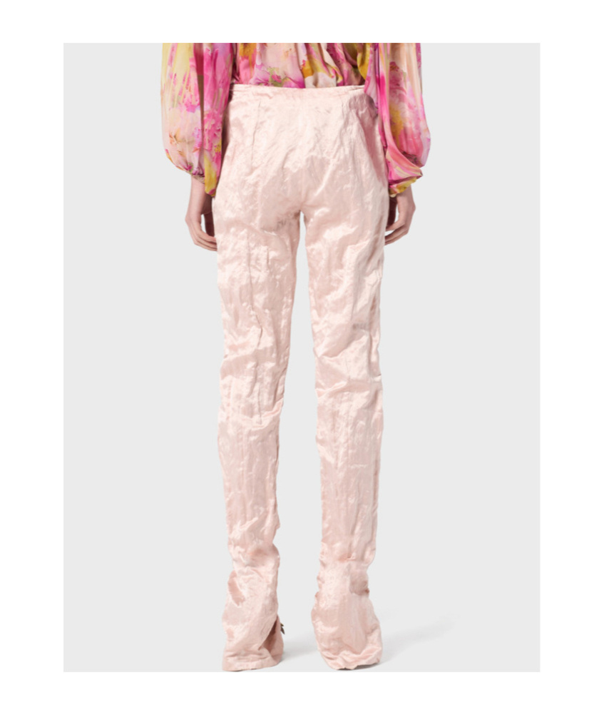 Blumarine Straight Leg Pants In Crinkled Satin In Nude