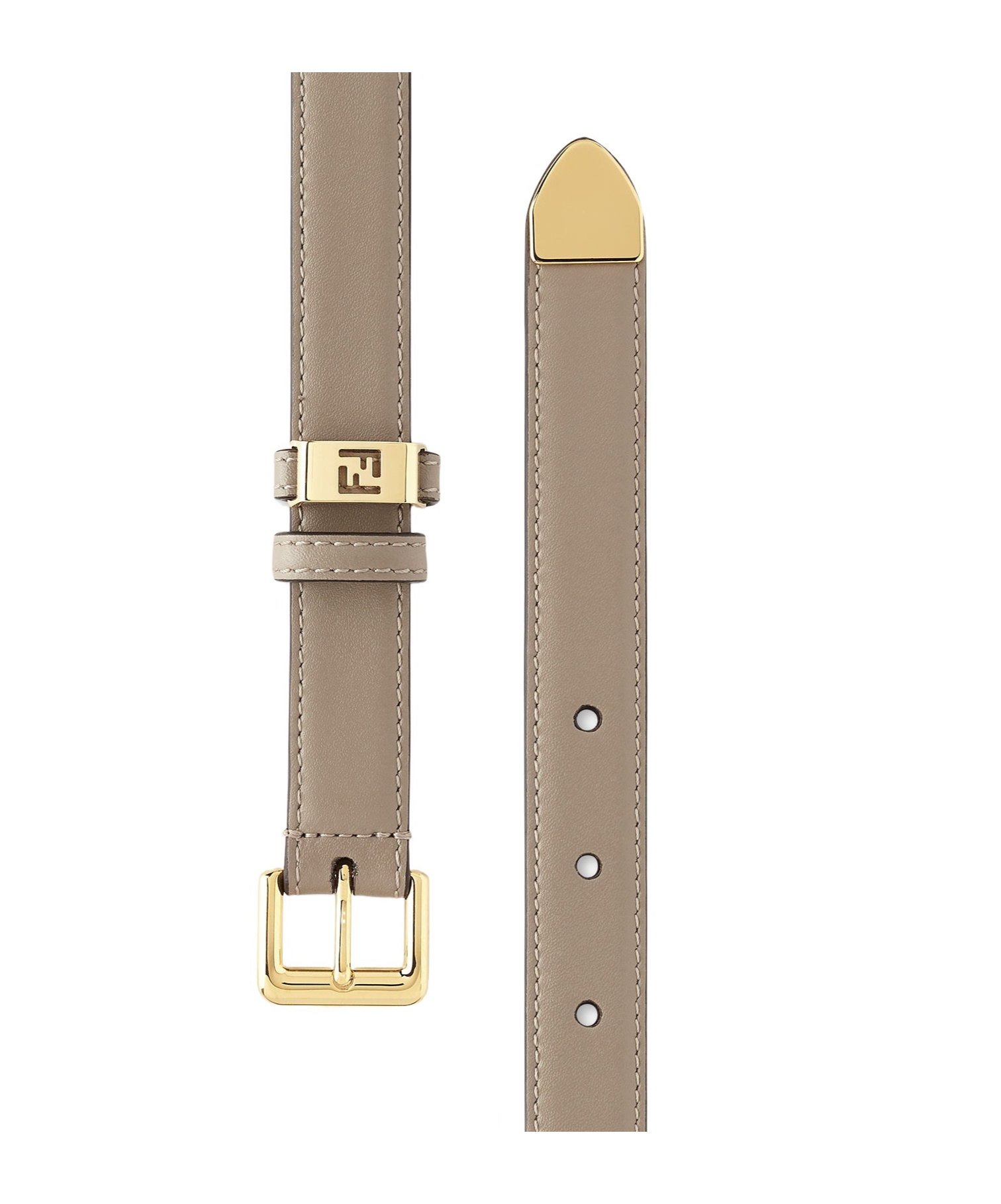 Fendi Double Ring Square Buckle Waist Belt In Nude