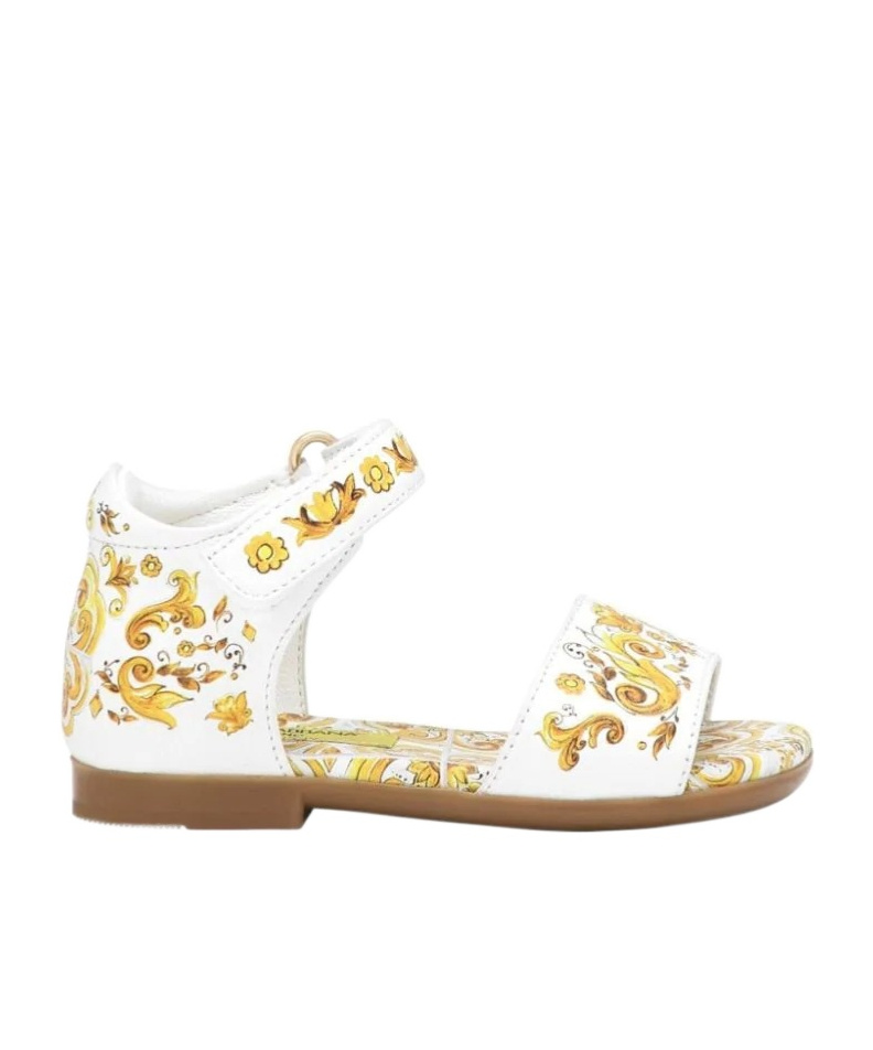 Dolce & Gabbana Majolica-print Leather Sandals In White