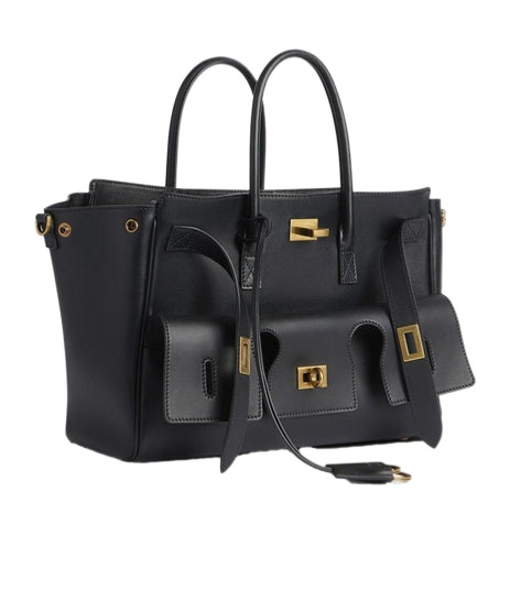 Balenciaga Women Black Leather Medium Carry All Bel Air Shopping Bag In Black
