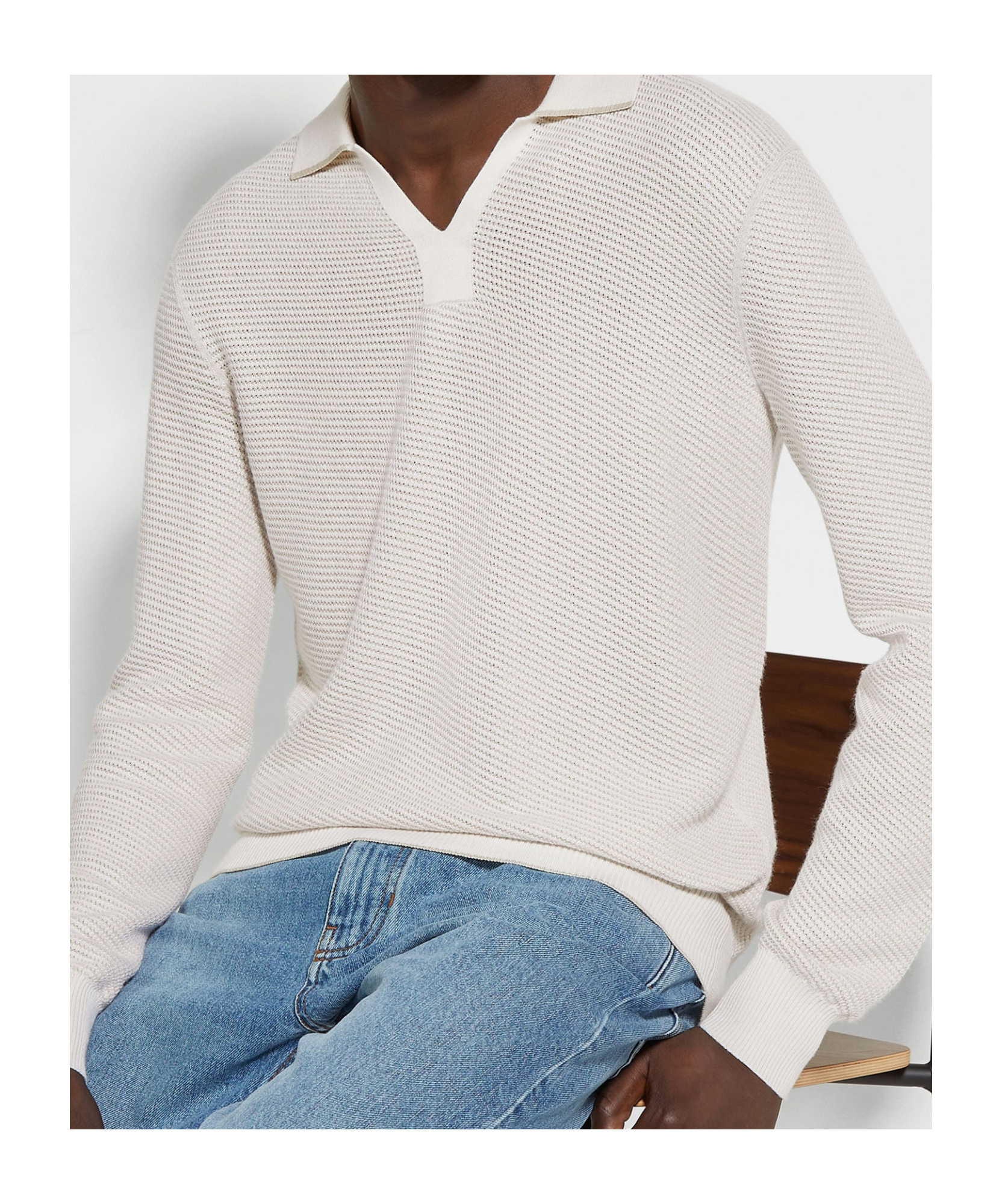 Zegna Long-sleeved Knitted Polo Shirt In Neutral