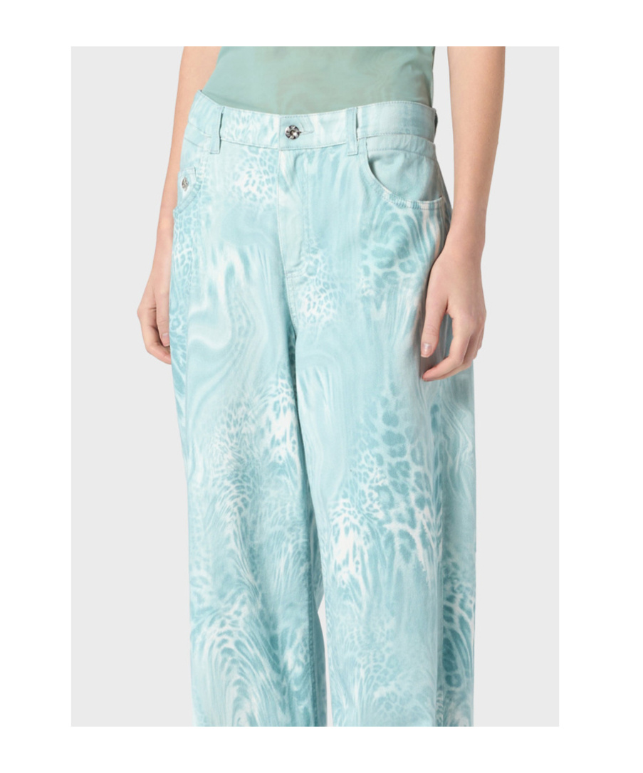 Blumarine Cotton Bull Jeans With Liquid Leopard Print In Blue