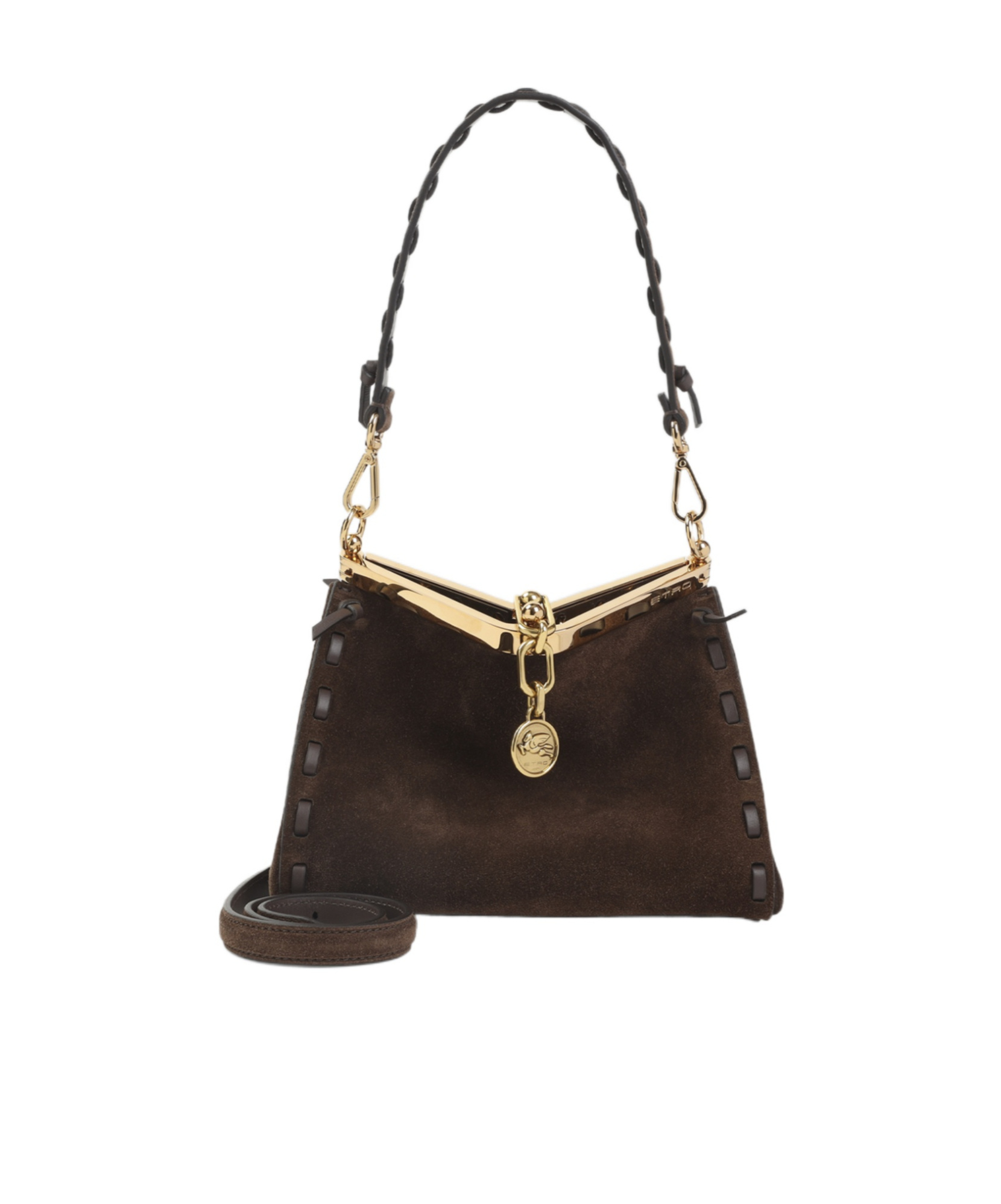 Etro Suede Shoulder Bag Gold Tone Hardware In Brown