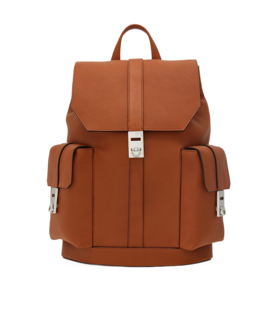 Ferragamo Drawstring Leather Backpack In Brown