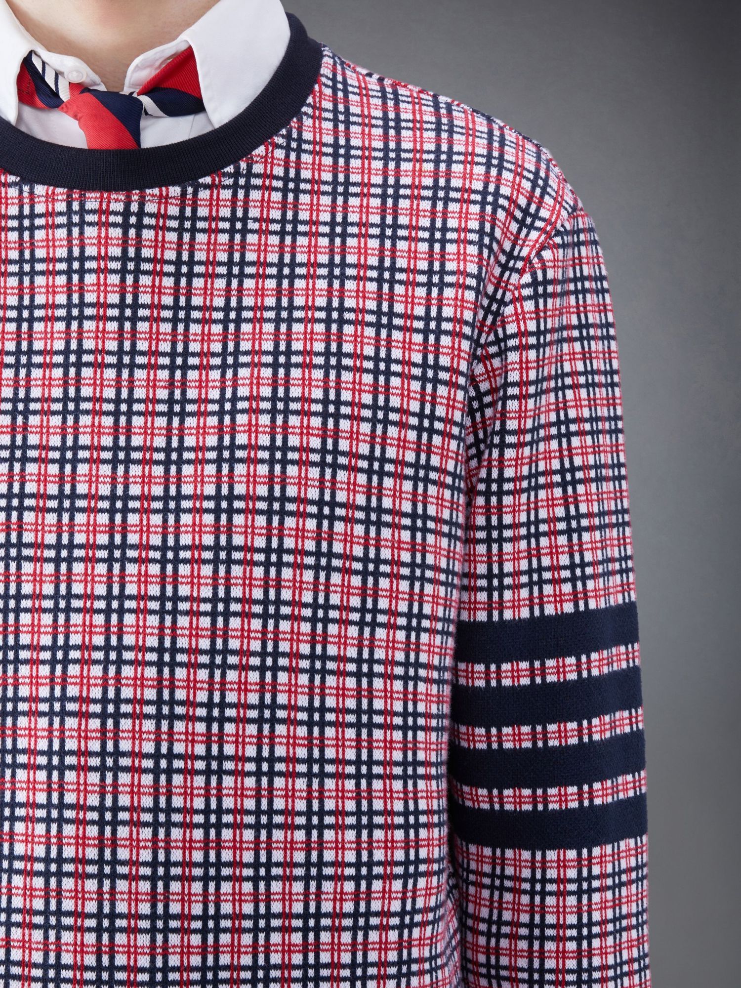 Shop Thom Browne Checked Jacquard Crew-neck Sweatshirt In Multicolor