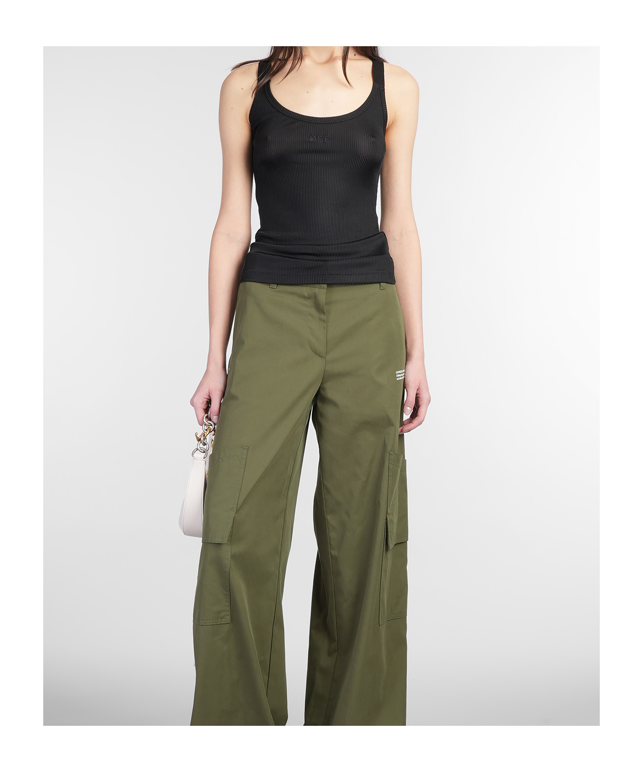 Off-white Round Collar Sleeveless Vest In Green
