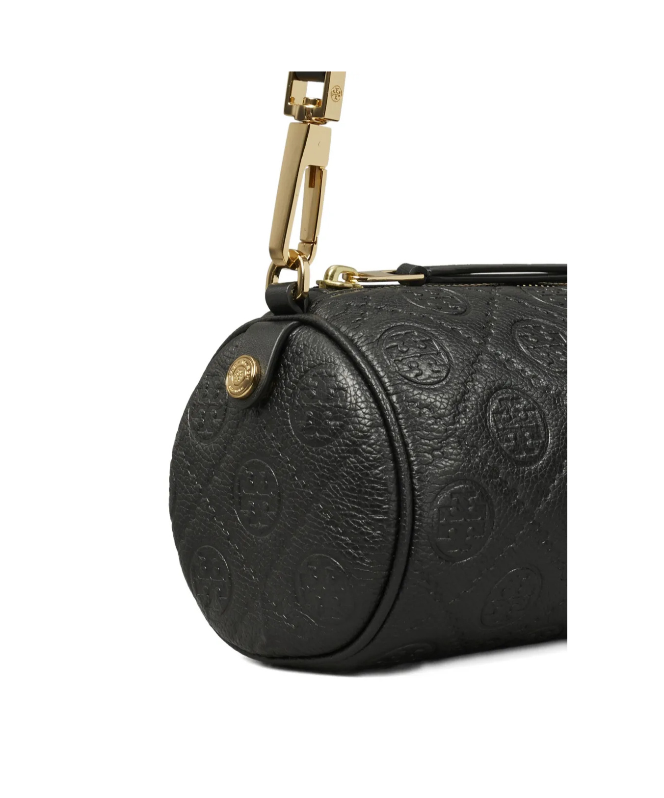 Tory Burch T Monogram Pebble Leather Cylinder Shoulder Bag In Black