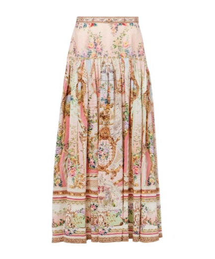 Camilla Gathered Linen And Silk Maxi Skirt In Multi