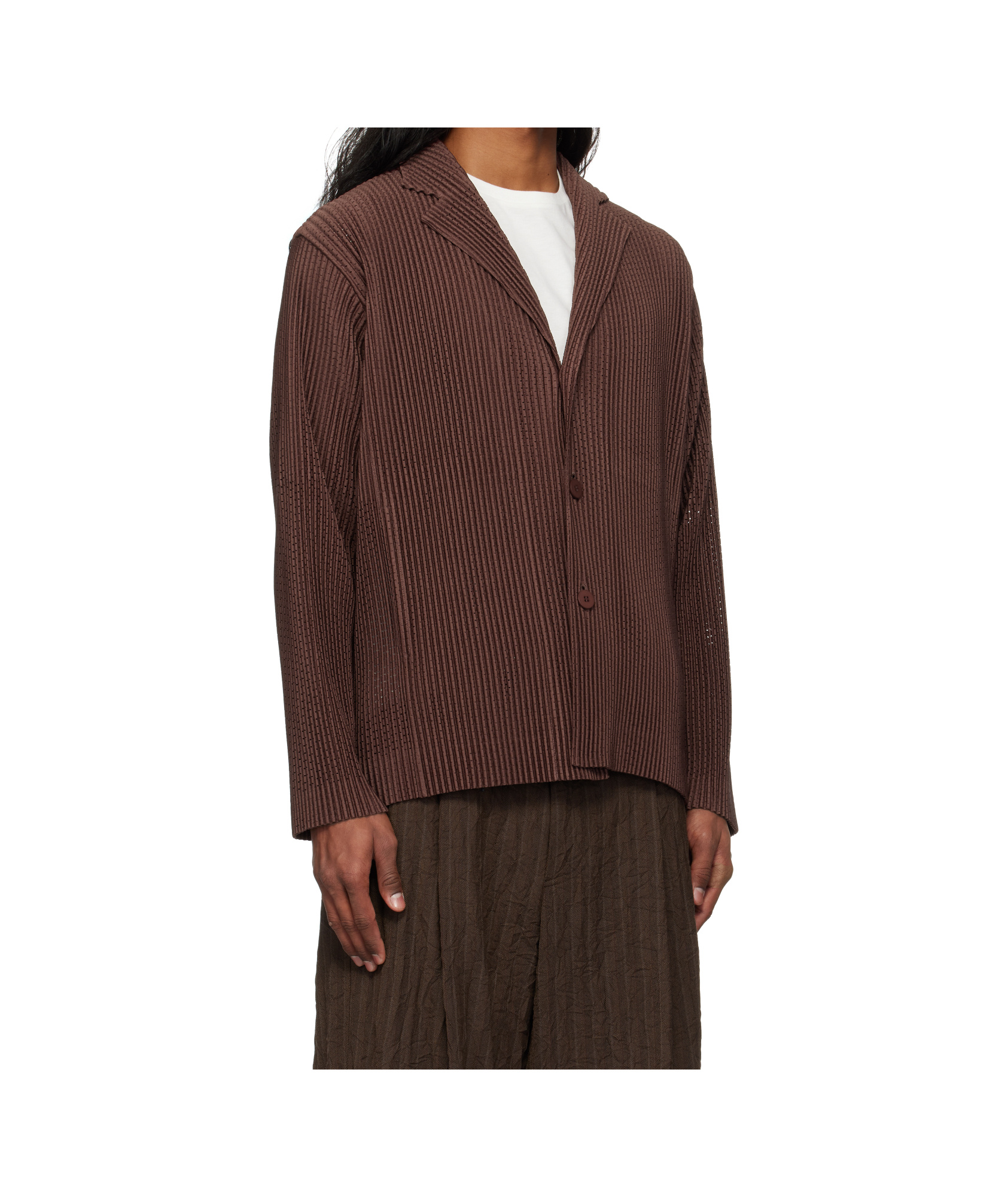 ISSEY MIYAKE BROWN OUTER MESH BLAZER