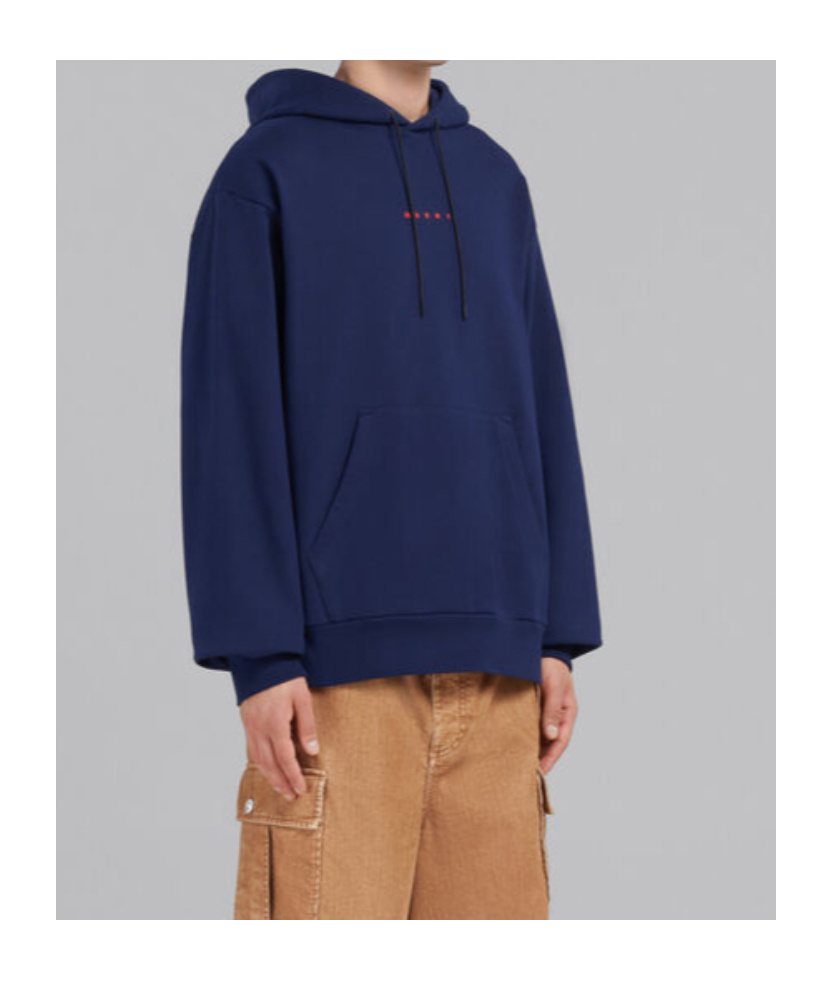 Shop Marni Blue Bio Cotton Hoodie With Mini Print In Black