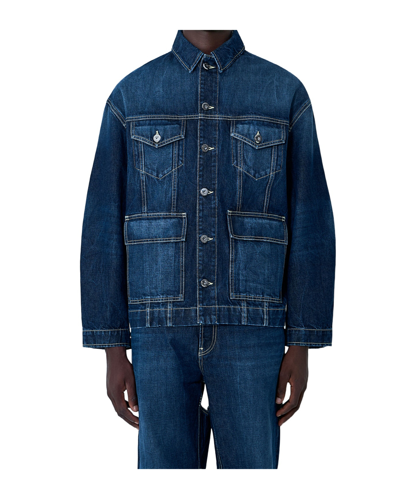 Jean Paul Gaultier Men Cut.out Denim Jacket In Blue
