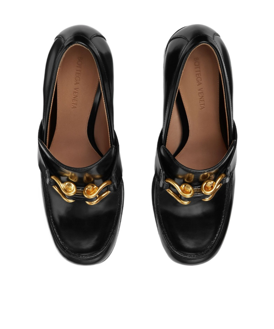 Bottega Veneta Astaire Metallic Knot Leather Heeled Loafers In Black