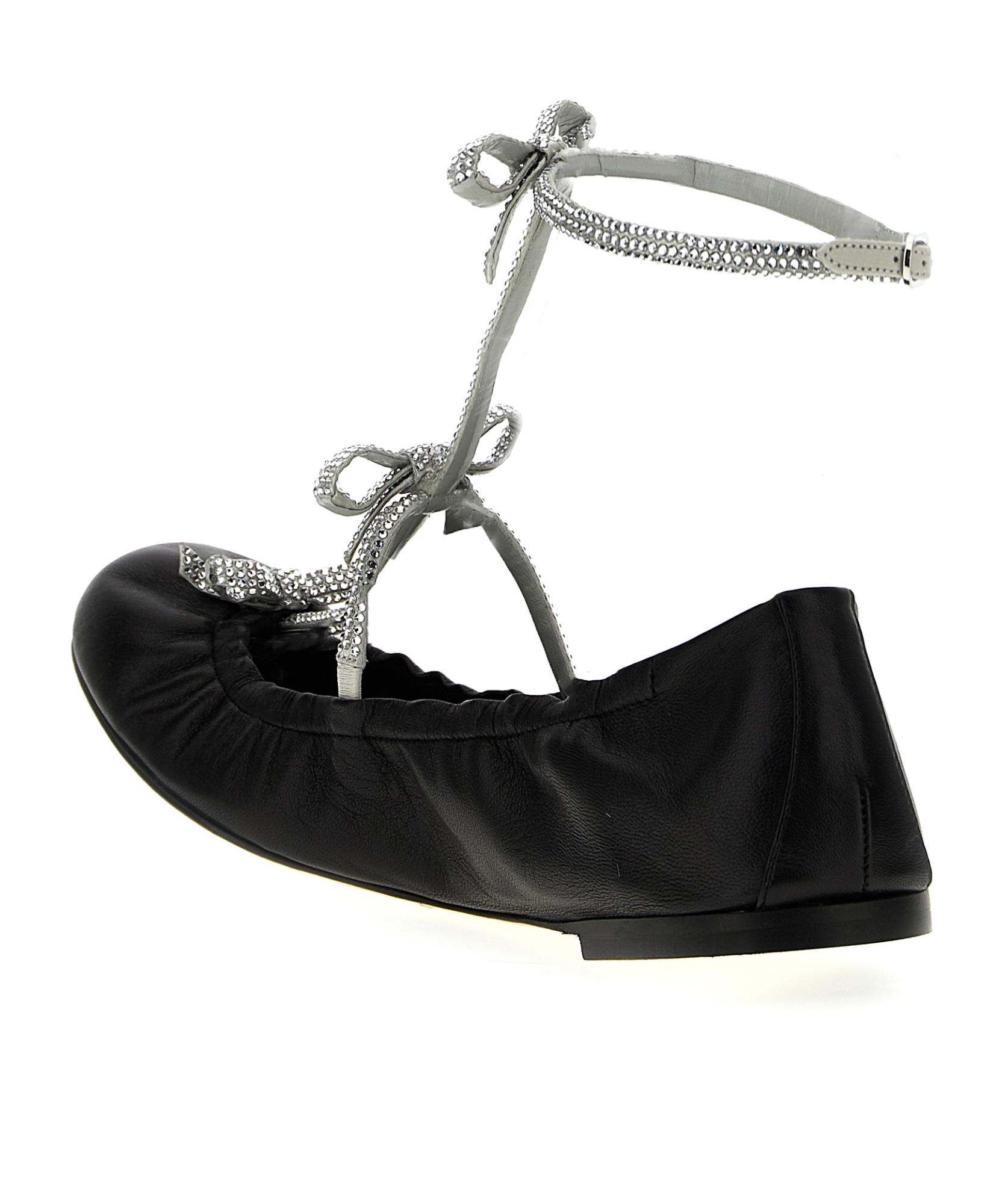 René Caovilla Black Crystal Embellished Ballet Flats In Black