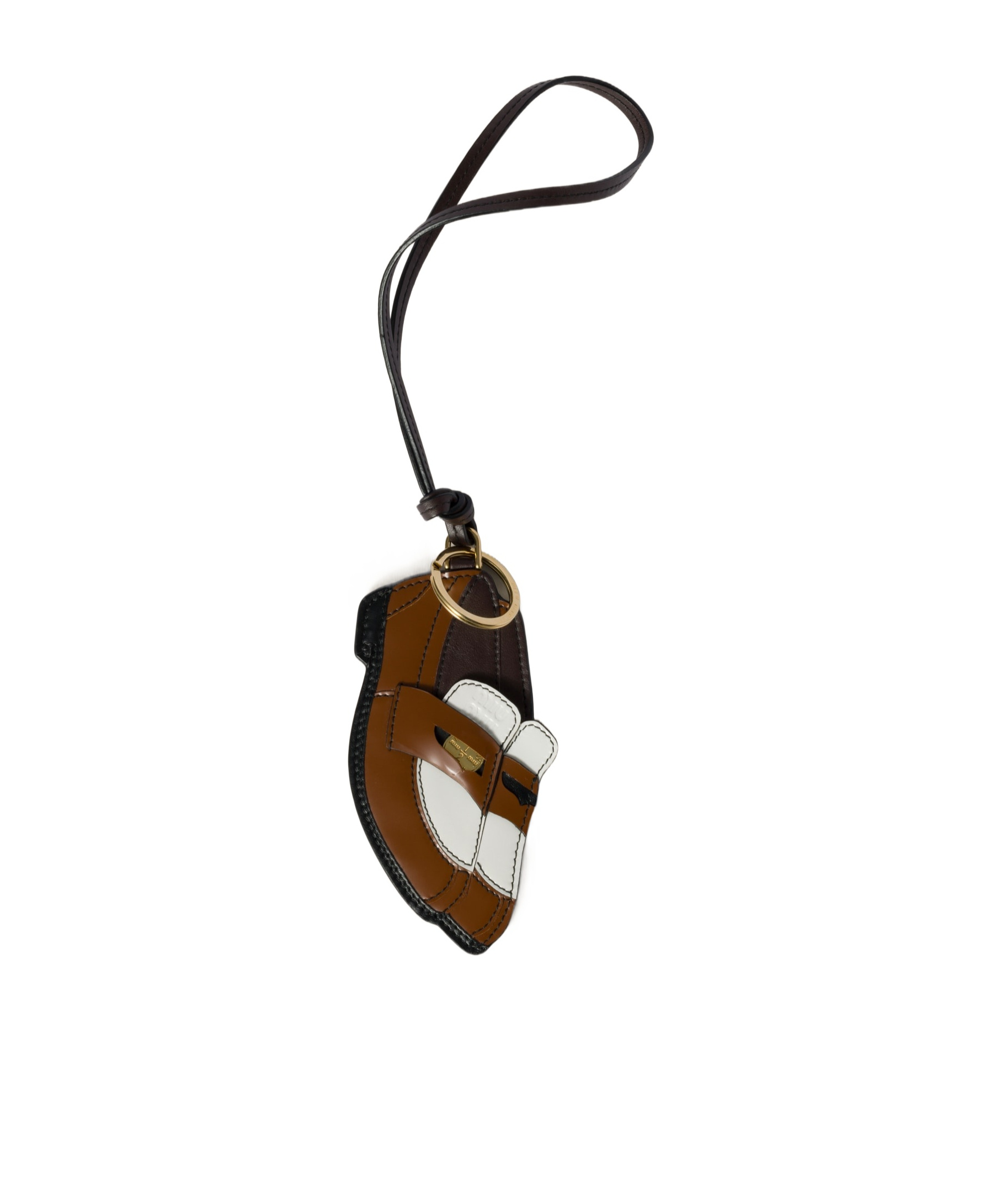 Shop Miu Miu Penny Loafer Leather Keychain Trick In Brown