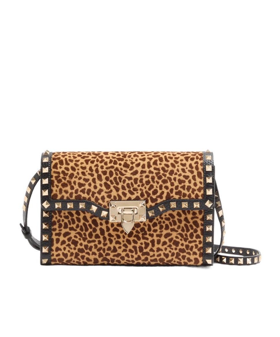 Valentino Garavani Rockstud Small Shoulder Bag In Pony-effect Calfskin With Animal Print In Multi