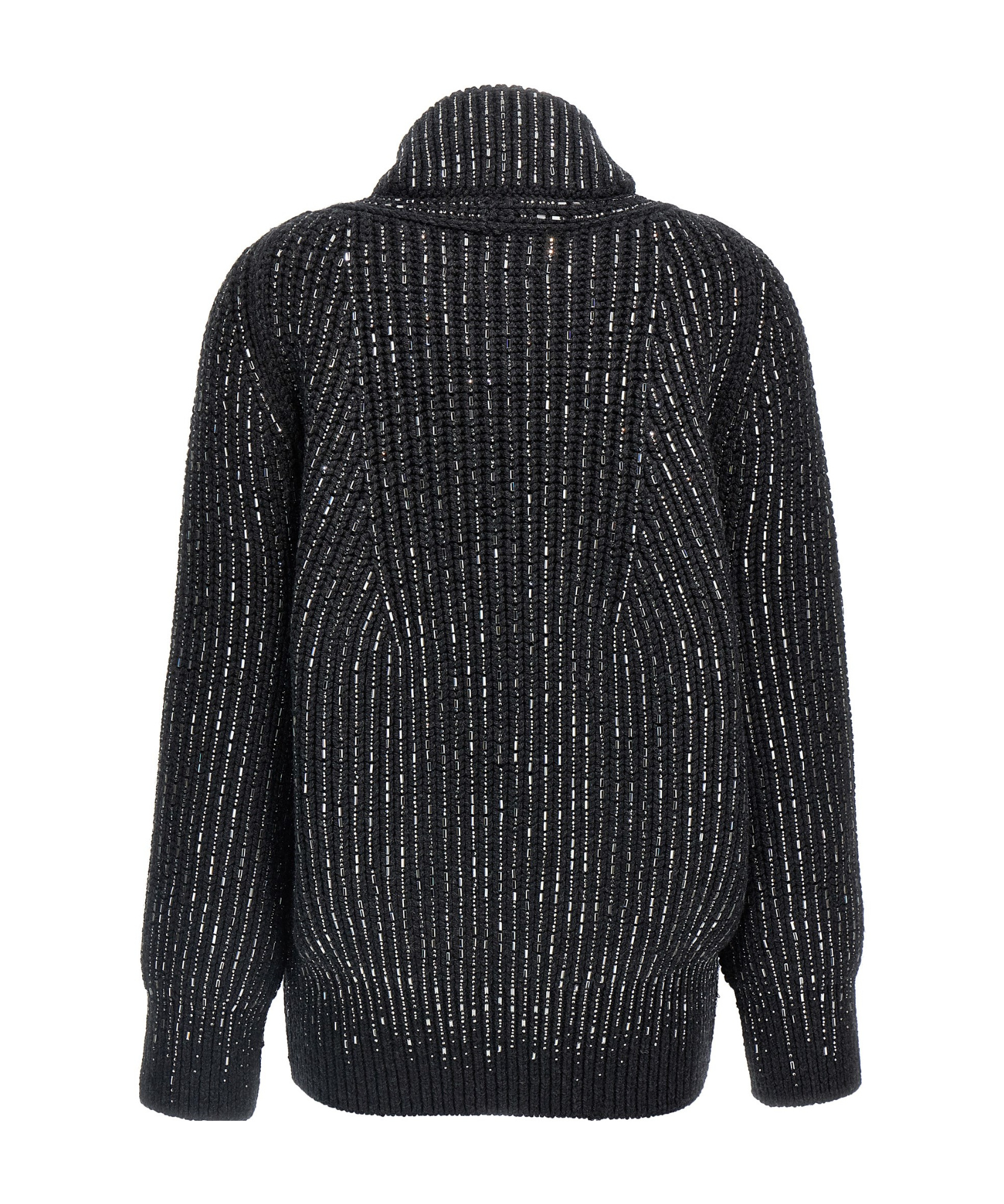 Ermanno Scervino Rhinestone-embellished Merino Wool Knit Cardigan In Black