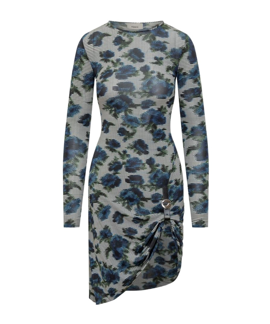 Coperni Suspended Ascii Floral Long Sleeve Jersey Dress In Blue