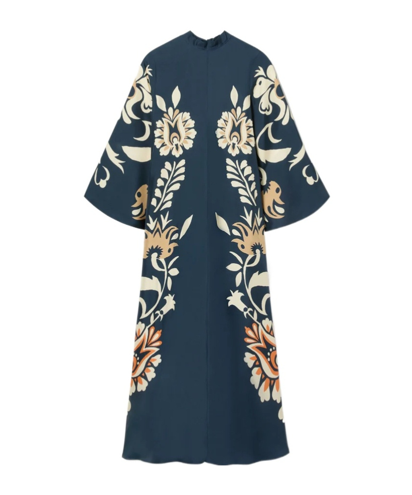 La Doublej Scarf-detailed Printed Silk-twill Maxi Dress In Blue
