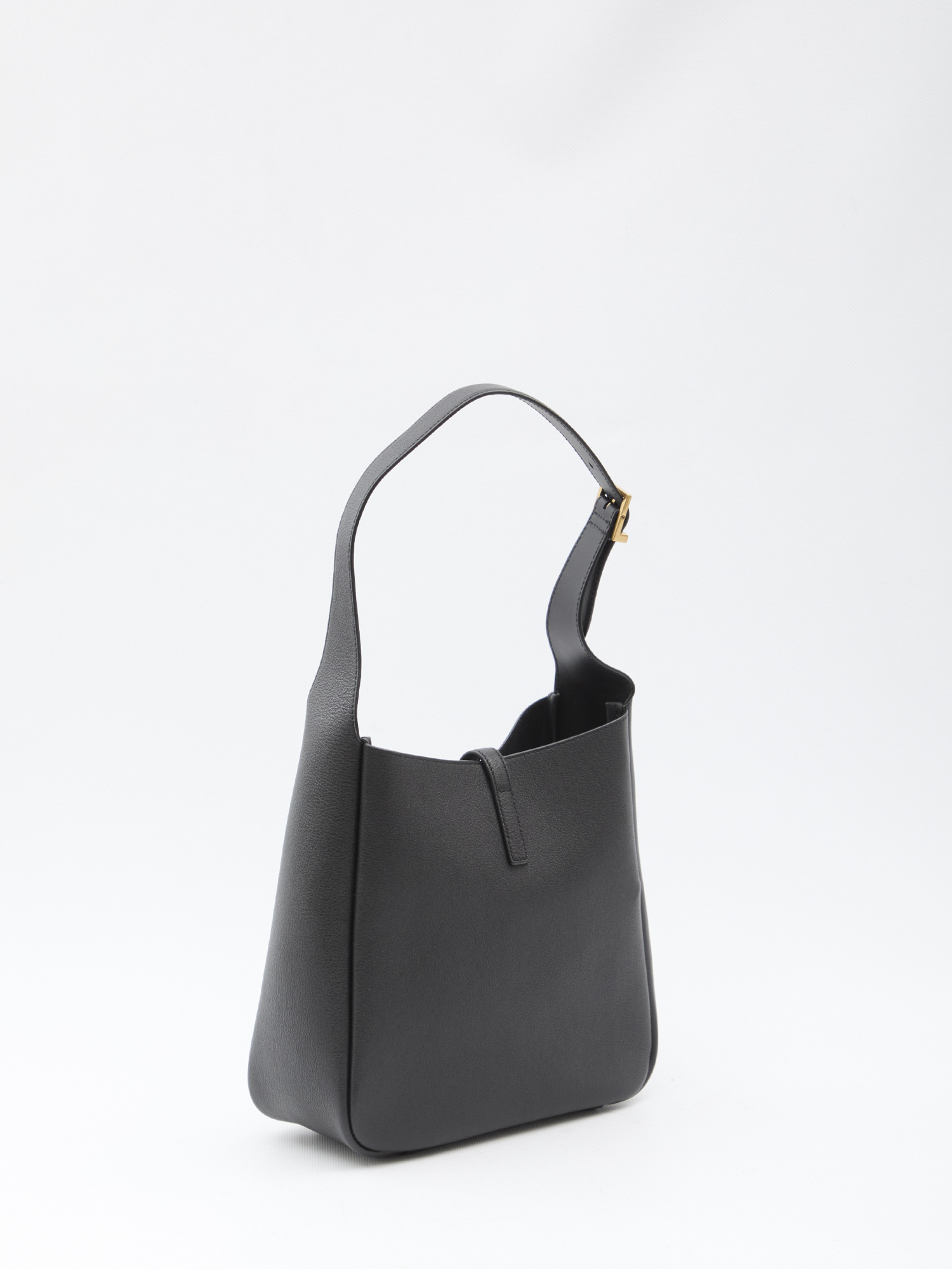 Saint Laurent Le 5a7 Large Ysl Shoulder Hobo Bag In Smooth Leather In Black