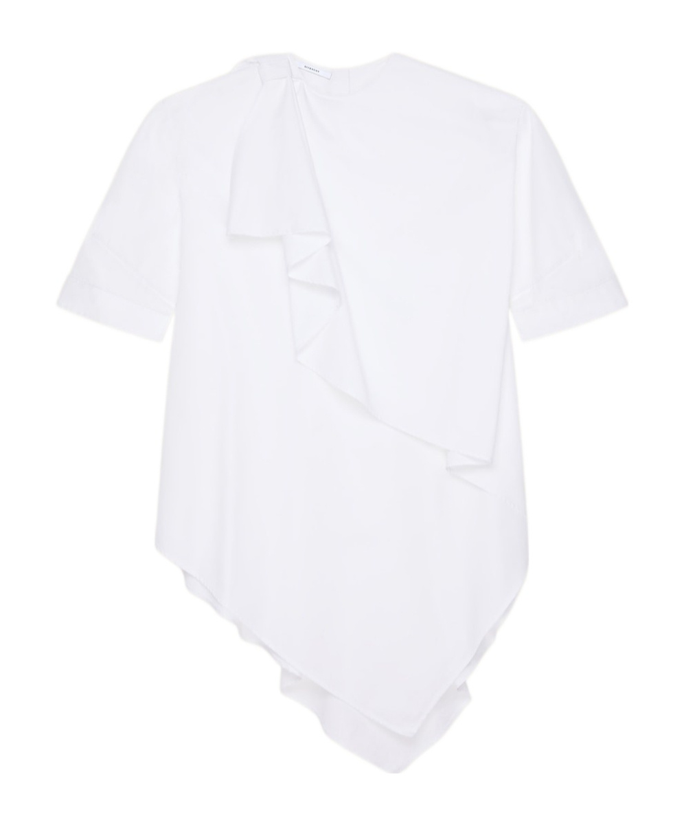 Givenchy Asymmetric Shirt Dress In Cotton Poplin With Bow Detail In White