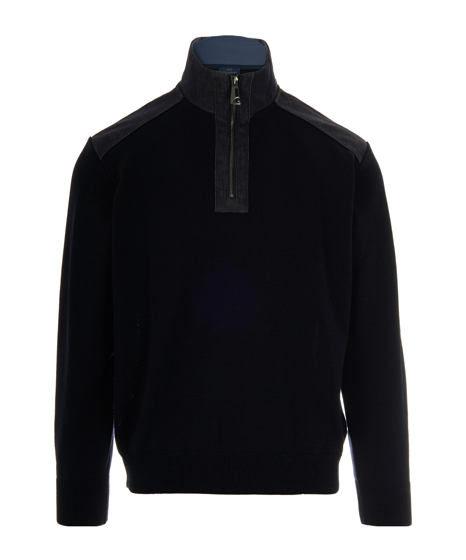 Paul & Shark Half-zip Denim-panel Sweater In Black