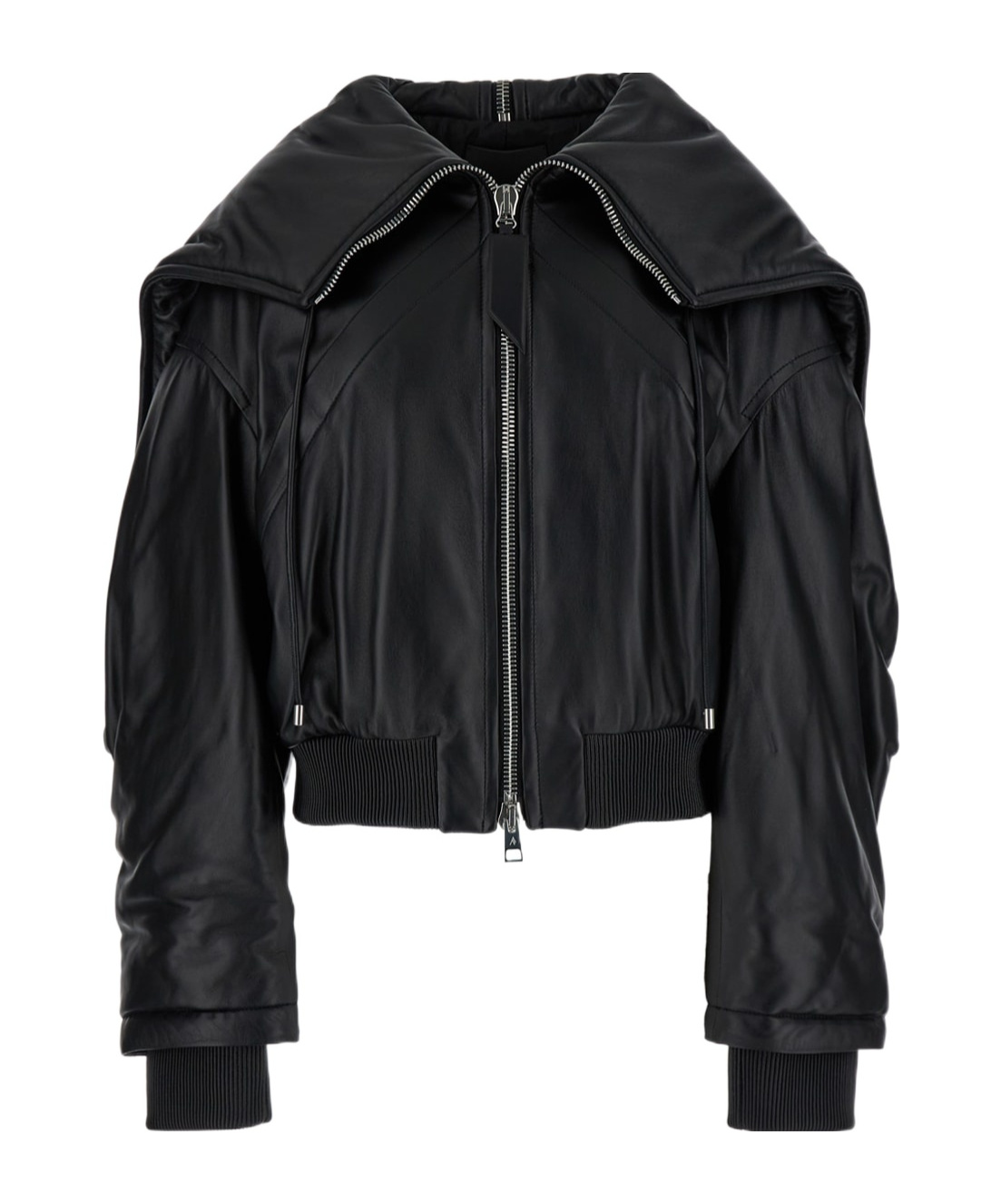 Attico Nappa Bomber Jacket With Oversized Hood In Black