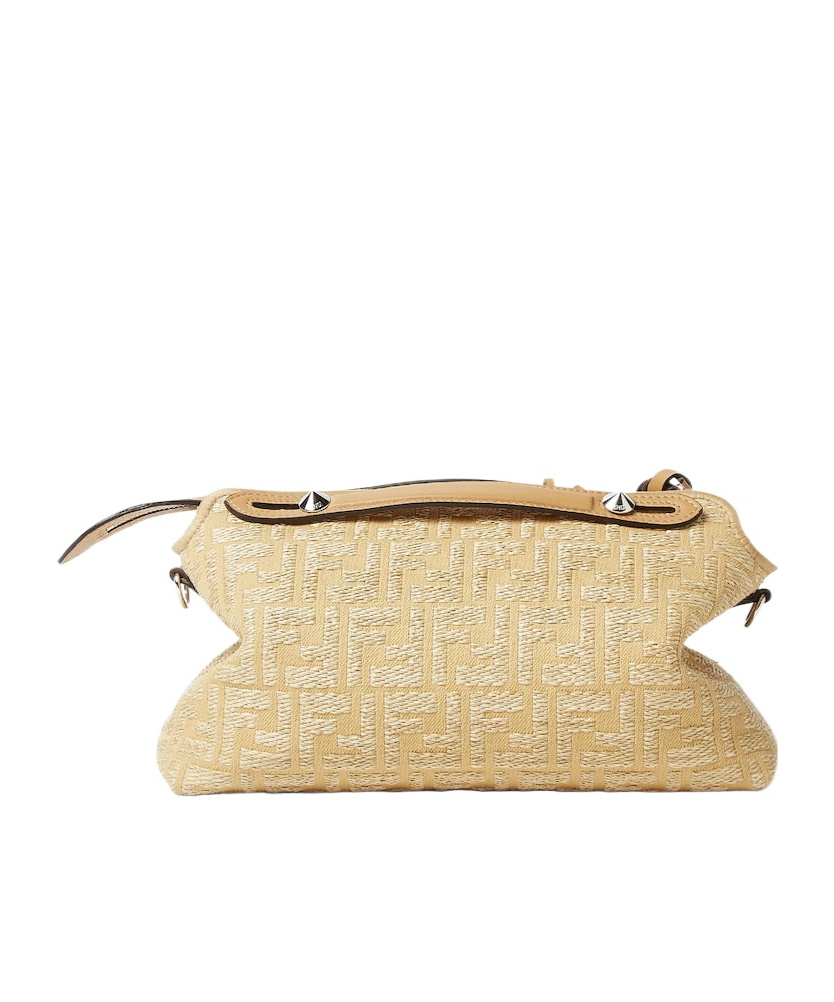 Shop Fendi Jacquard Fabric Bag With Raffia Ff In Beige