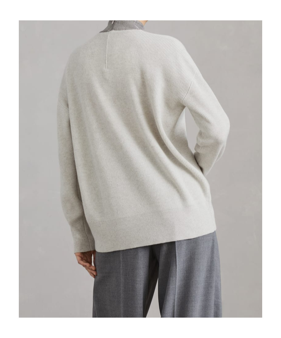 Brunello Cucinelli Mock Neck Long Sleeved Knitted Jumper In Gray