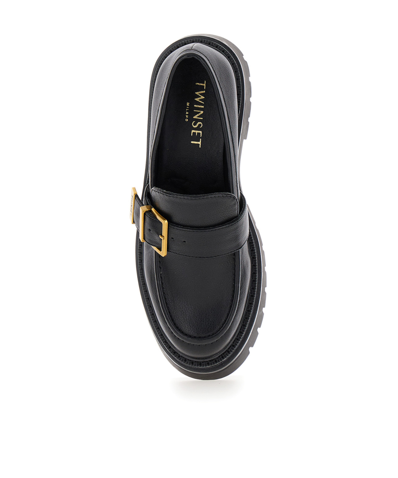 Shop Twinset Oval T Chunky Sole Loafers In Black