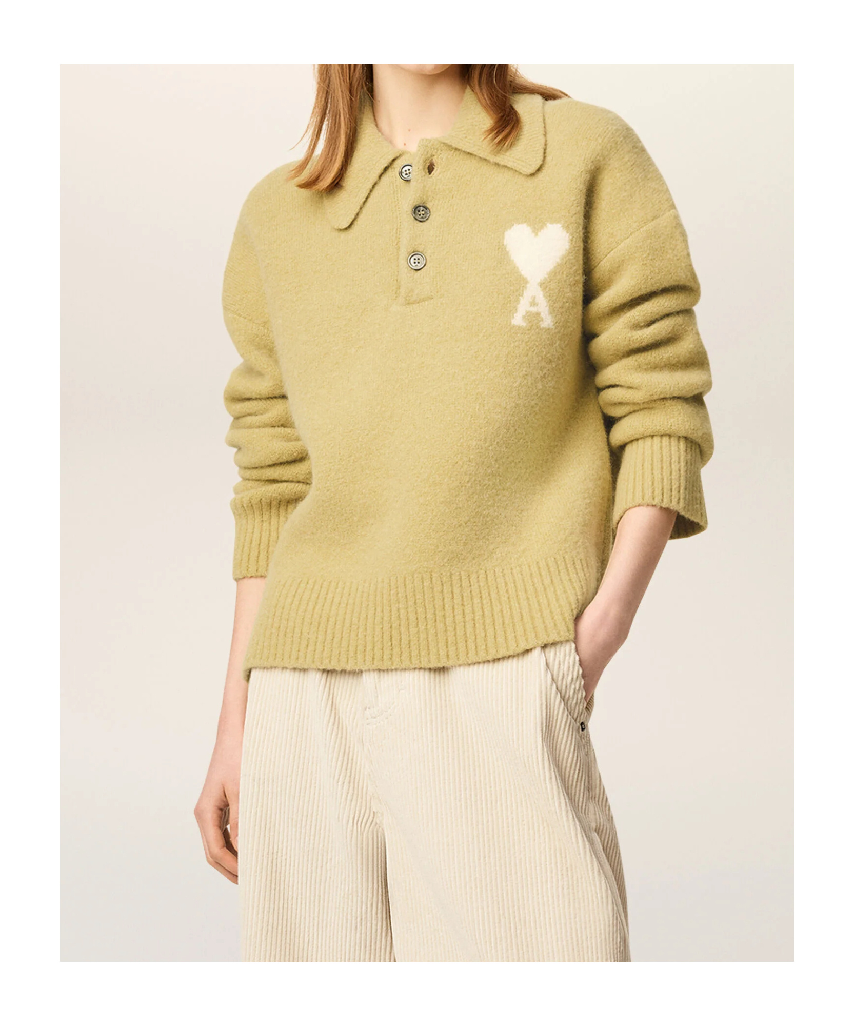 Ami Alexandre Mattiussi Yellow Alpaca Long Sleeves Ami De Coeur Polo In Gold