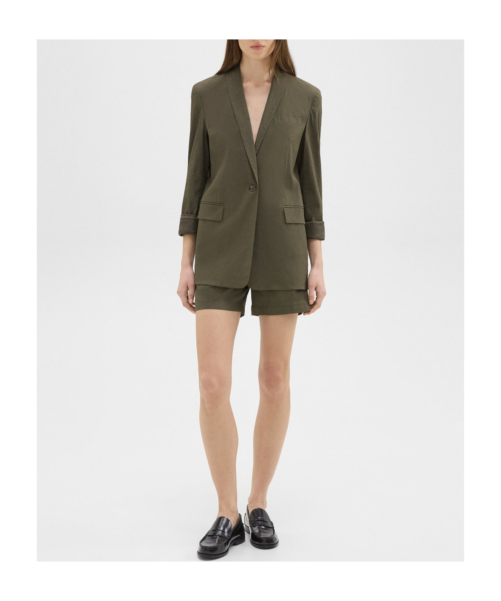Theory Roll-sleeve Suit Coat In Brown