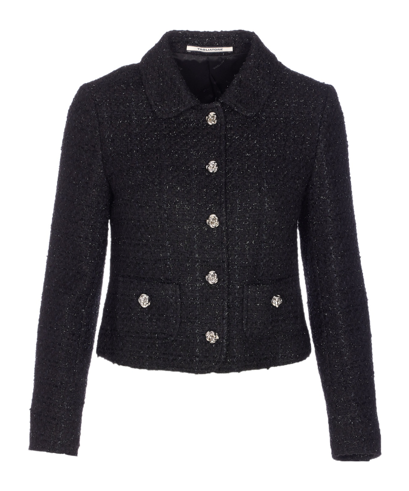 Tagliatore Textured Boucle Jacket With Long Sleeves And Pockets In Black