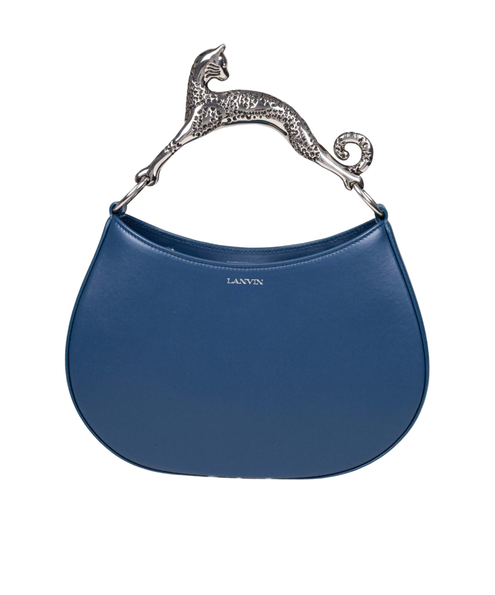 Lanvin Leather Cat Hobo Bag In Blue