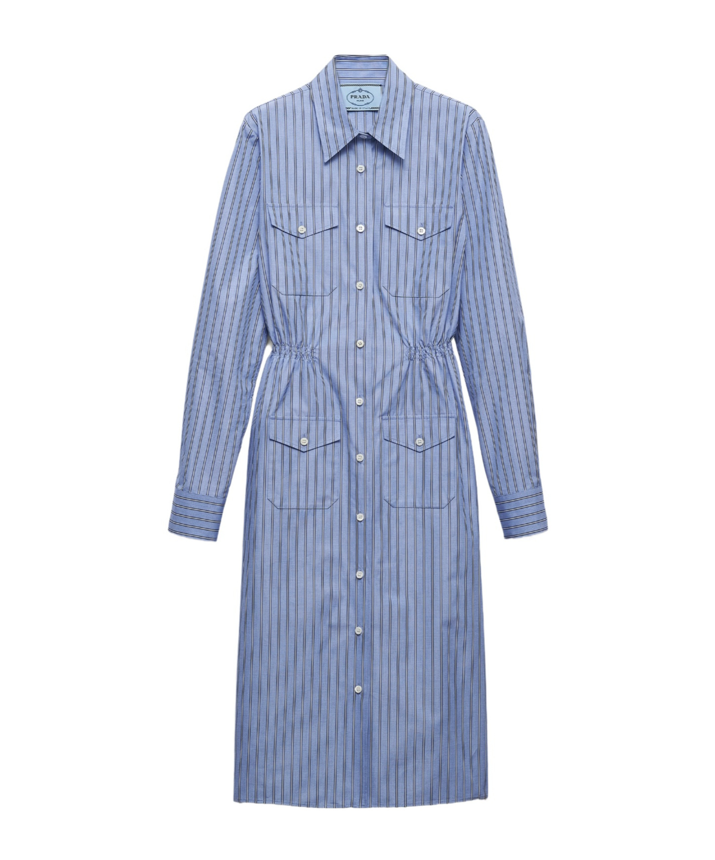 Prada Striped Chambray Shirtdress In Blue