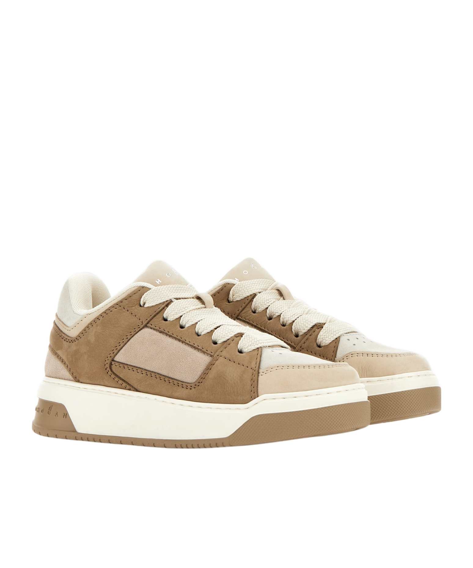 Hogan Brown Platform Lace Up Sneakers In White