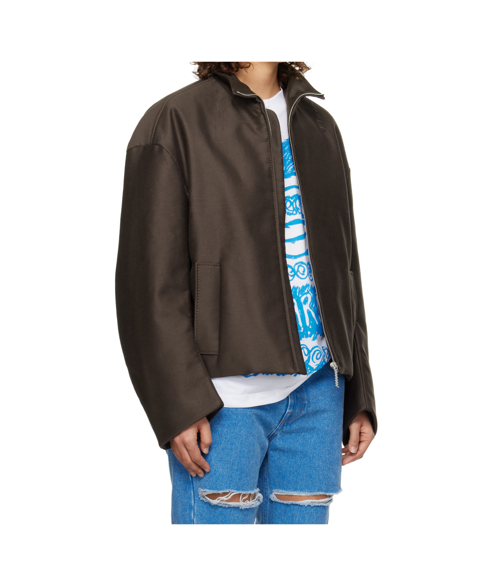 Marni Brown Cropped Cocoon Jacket In Black