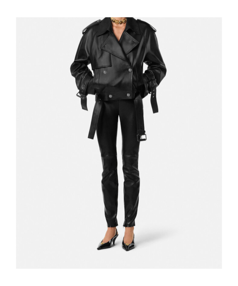 Versace Leather Panel Trousers In Black